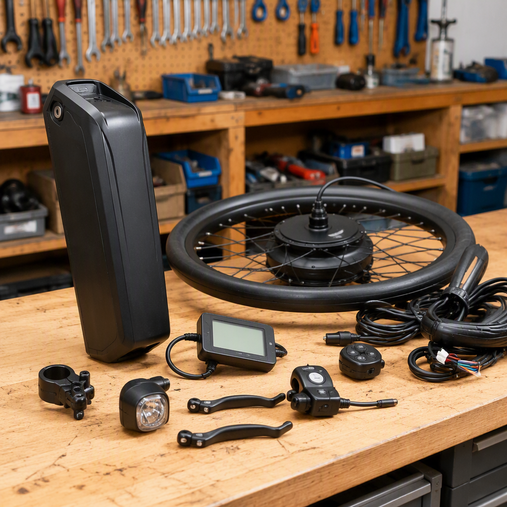Electric two-wheeler accessories in dark grid display