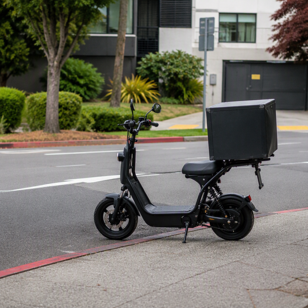 Heavy-duty cargo electric bike with front and rear carrier racks, dual battery mounts