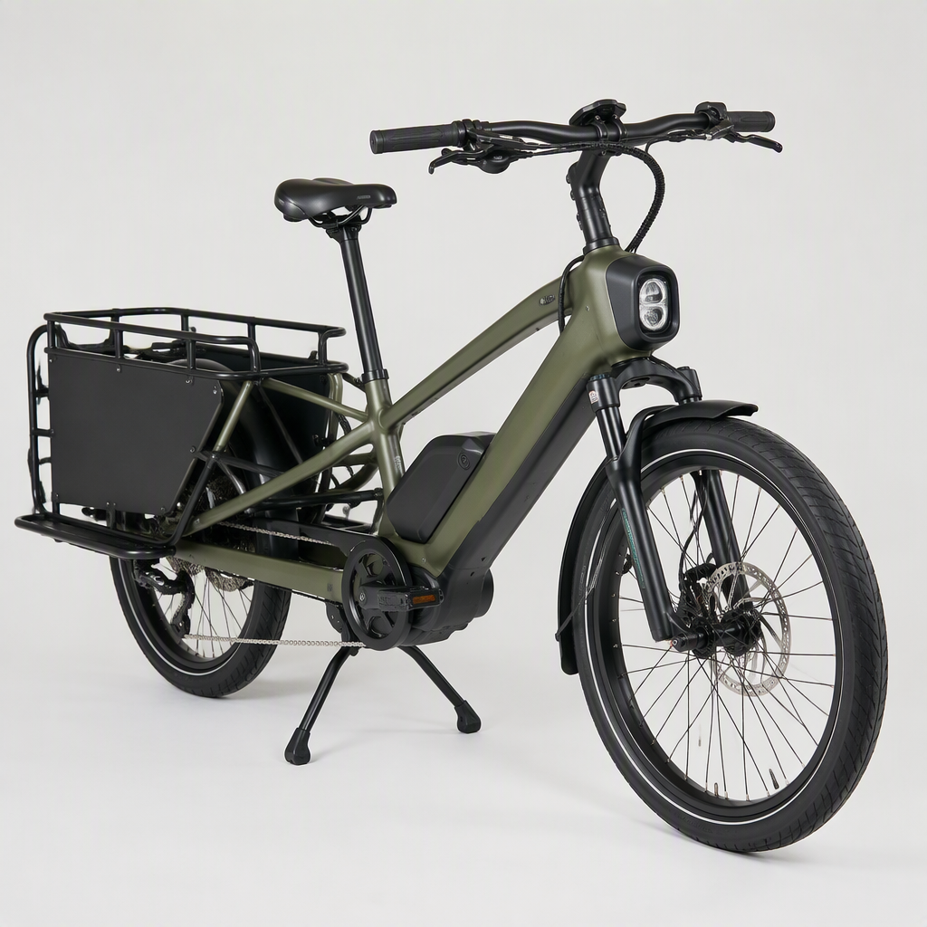 Long-tail cargo e-bike with rear rack