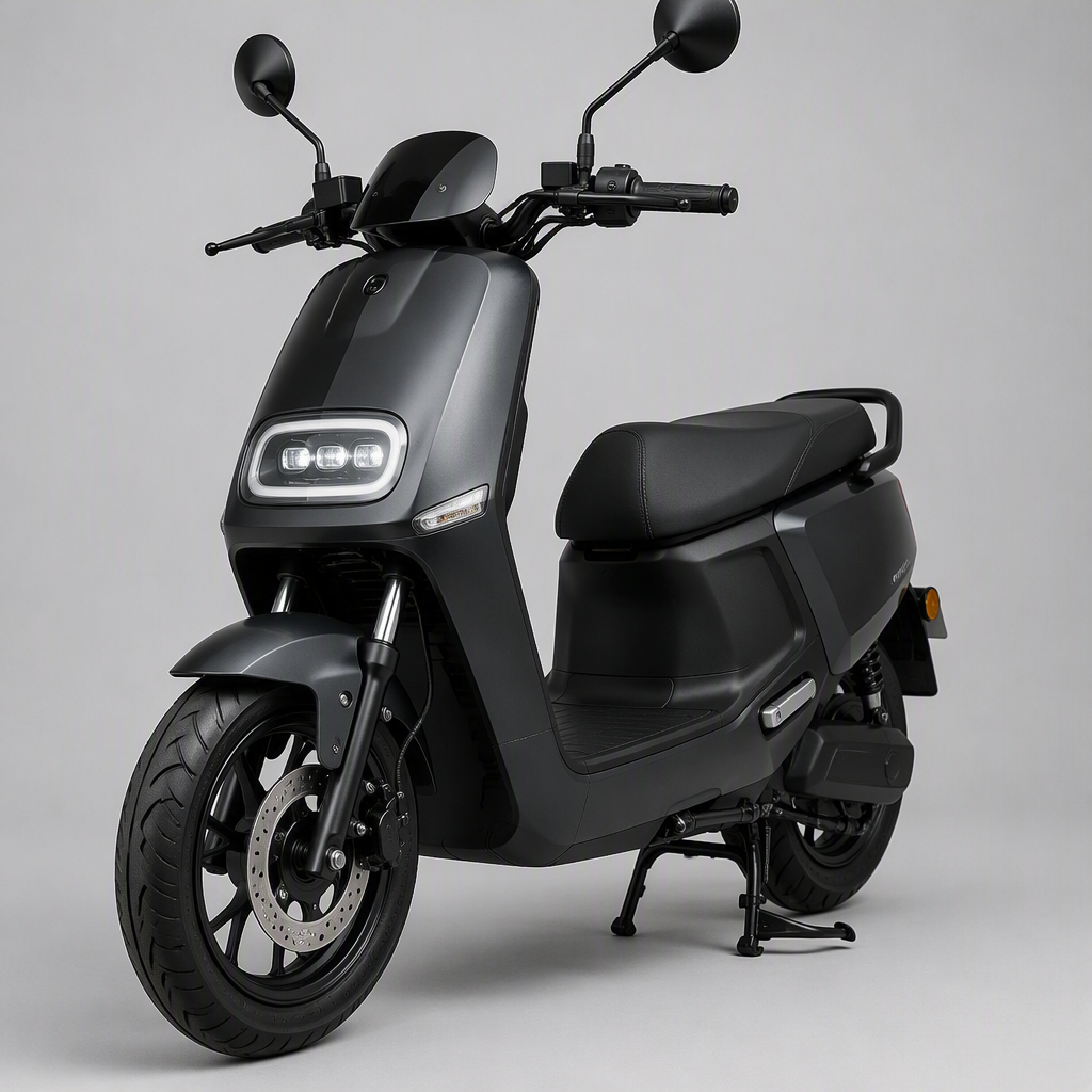 City scooter with pneumatic tires on pavement