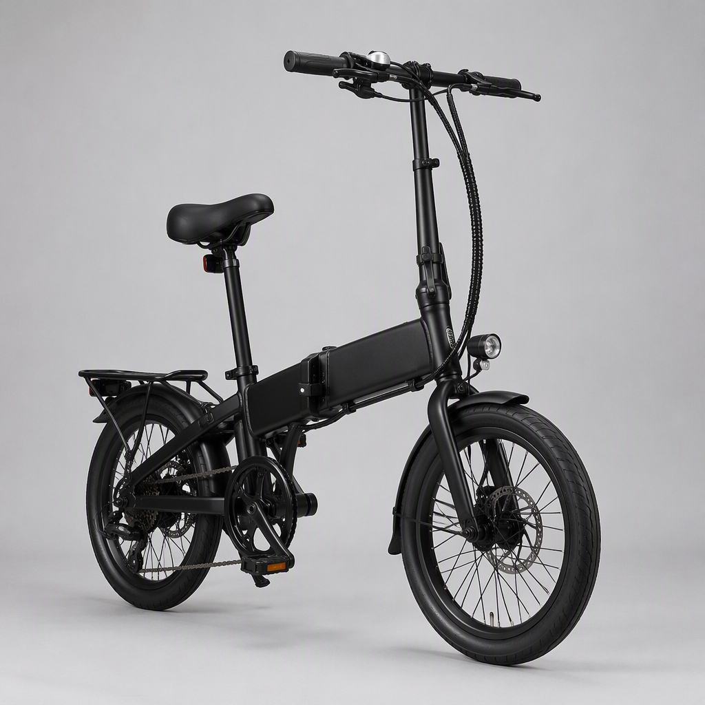 Folding electric bike compacted for storage