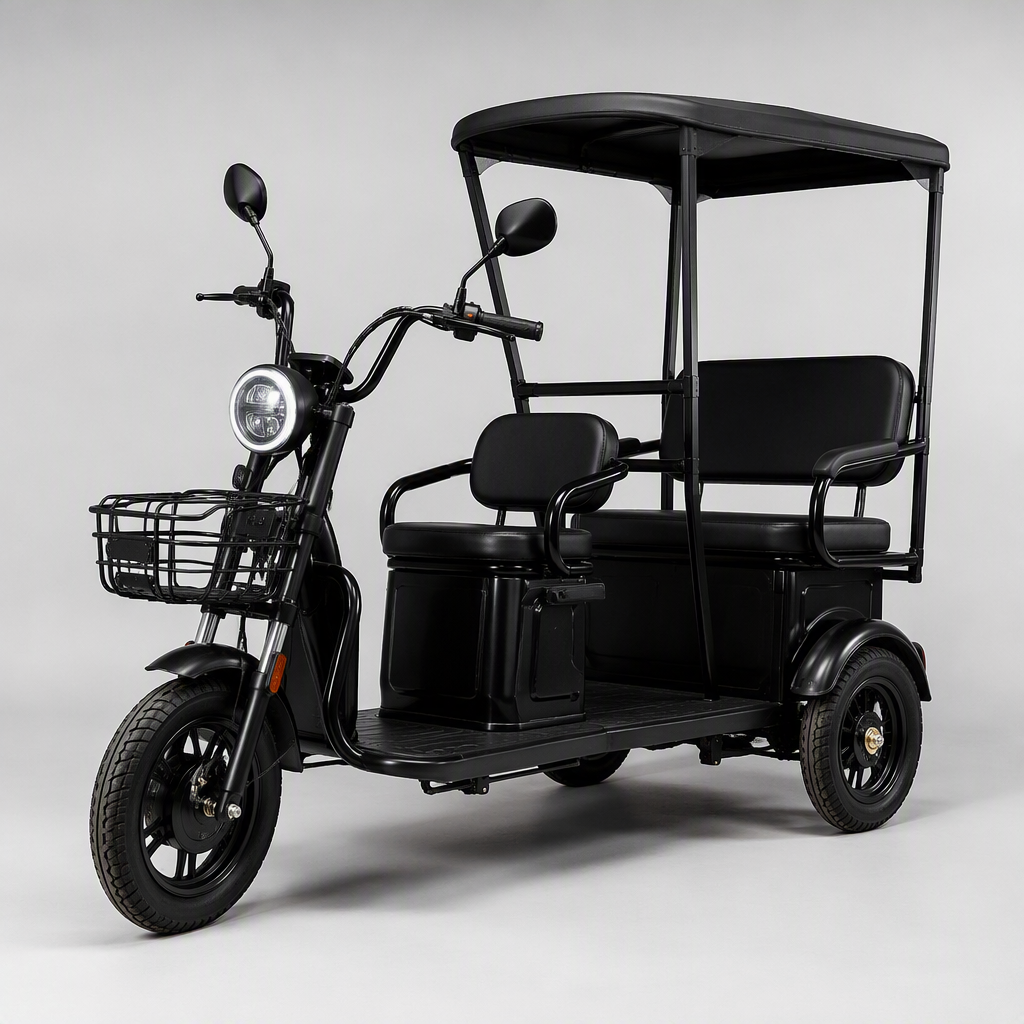 Passenger electric tricycle with covered cabin